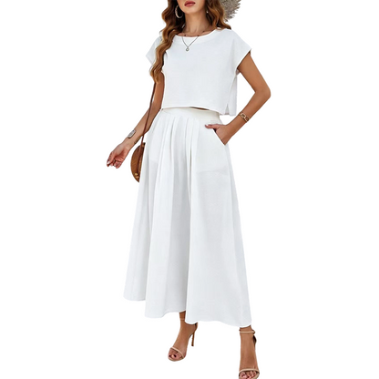 🌸New Arrivals & Best Sellers-Women's Casual Solid Color Top and Skirt Set