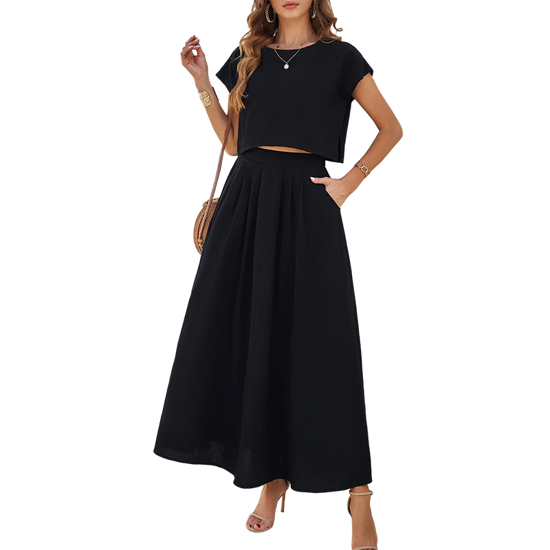 🌸New Arrivals & Best Sellers-Women's Casual Solid Color Top and Skirt Set