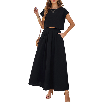 🌸New Arrivals & Best Sellers-Women's Casual Solid Color Top and Skirt Set