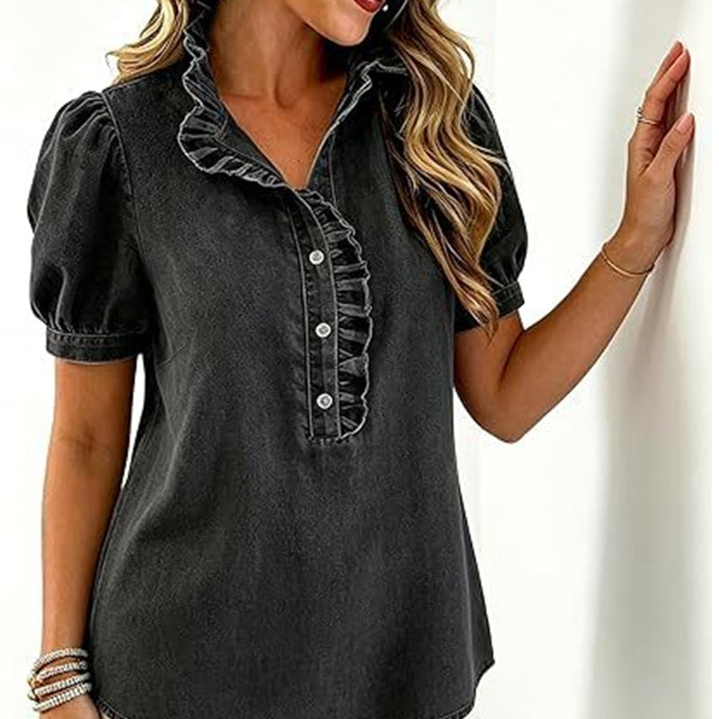 ⌛Limited-Time Offer-Women's Ruffle Collar Denim Top