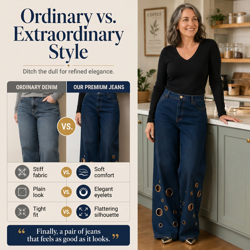👖✨ Plus Size High Waist Stretch Straight Jeans – 60% OFF! Vintage wide leg, metal ring detail, button fly – all-season comfort for every body.