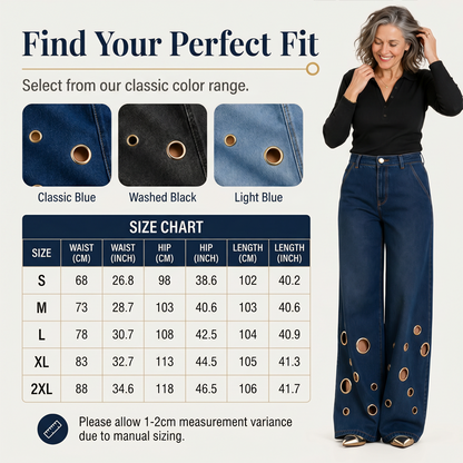 👖✨ Plus Size High Waist Stretch Straight Jeans – 60% OFF! Vintage wide leg, metal ring detail, button fly – all-season comfort for every body.