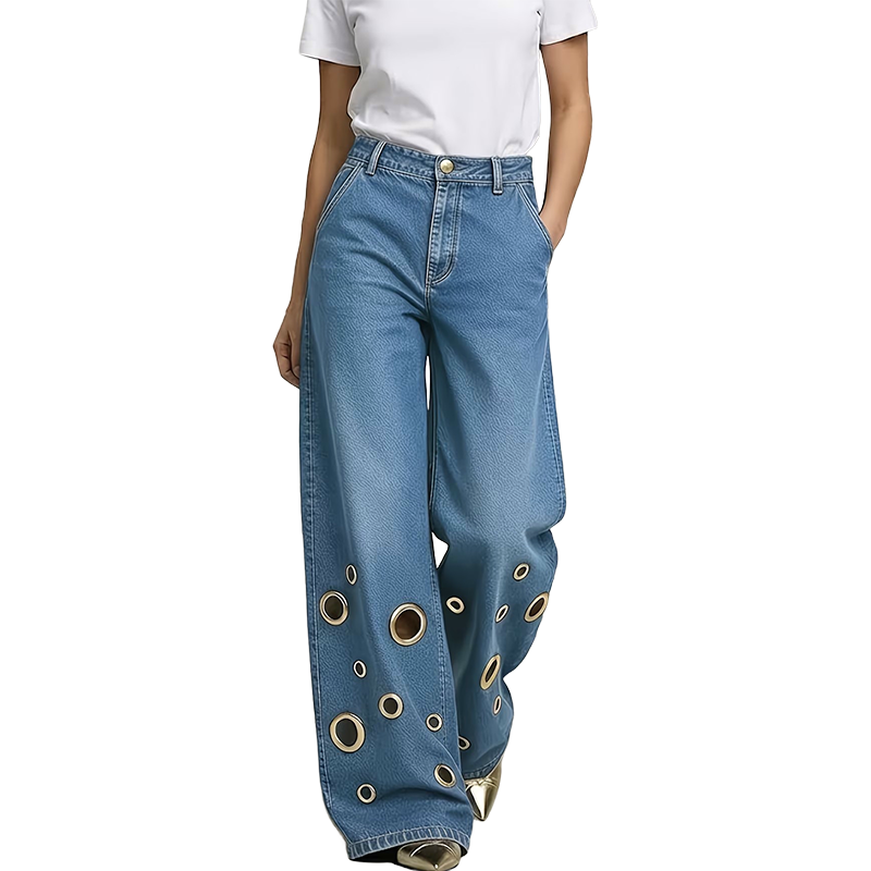 👖✨ Plus Size High Waist Stretch Straight Jeans – 60% OFF! Vintage wide leg, metal ring detail, button fly – all-season comfort for every body.