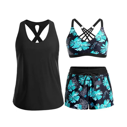 🔥2026 Hot Sale 50% OFF✨⚡ 50K+ SOLD! 🎁Women's 3-Piece Swimsuit Tankini Set with Shorts👙