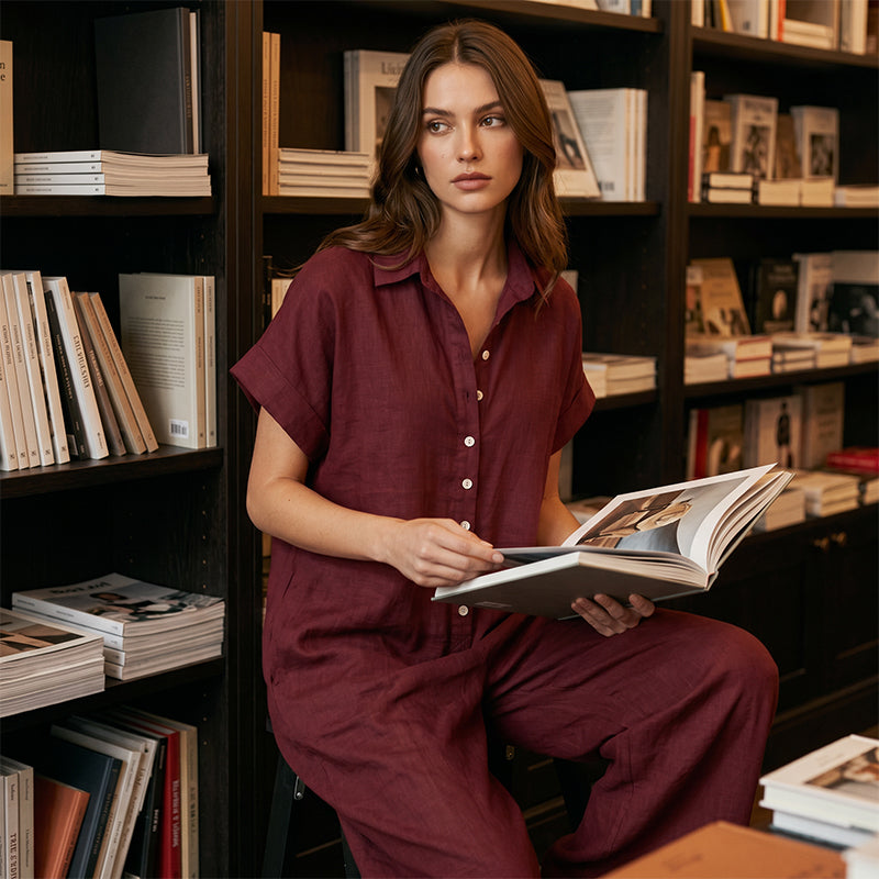 ☀️🔥 Summer Bestseller — Relaxed Short-Sleeve Button Jumpsuit with Wide Leg