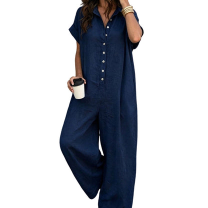 ☀️🔥 Summer Bestseller — Relaxed Short-Sleeve Button Jumpsuit with Wide Leg