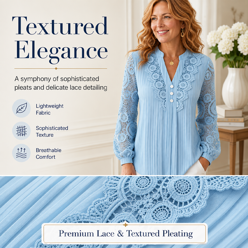 ✨New Arrivals & Special Offers-Women's Lace Patchwork V-Neck Long Sleeve Top