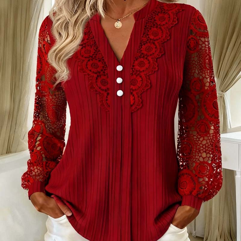 ✨New Arrivals & Special Offers-Women's Lace Patchwork V-Neck Long Sleeve Top