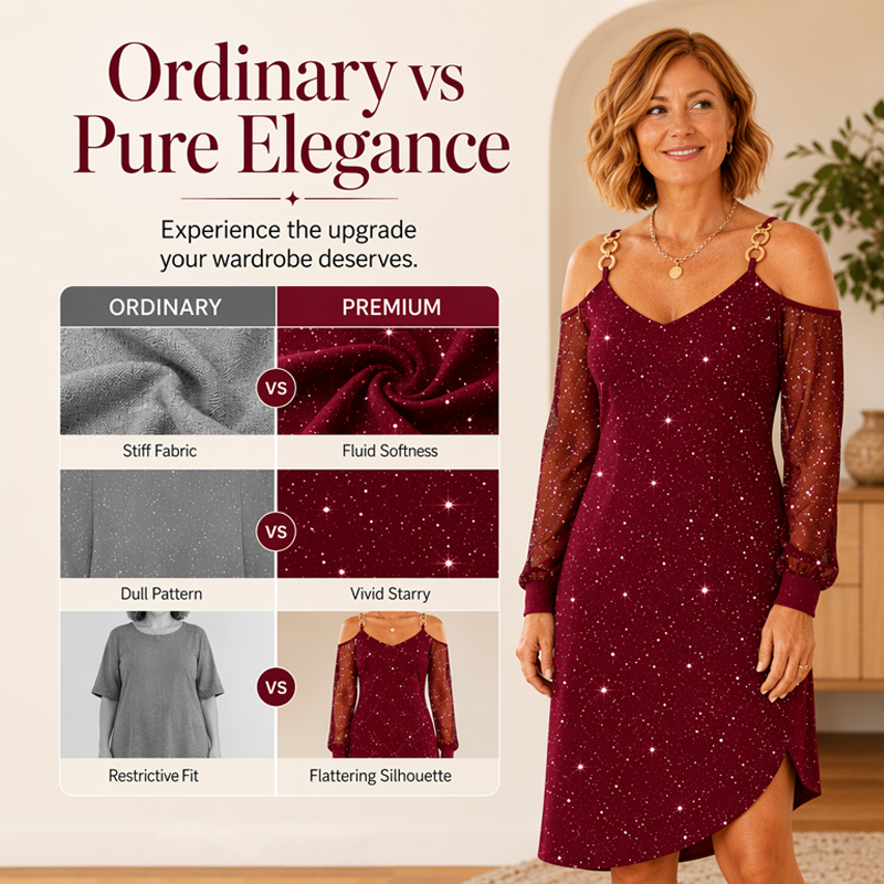 ⌛Limited-Time Offer-Women's Elegant Off-Shoulder Dress with Mesh Sleeves