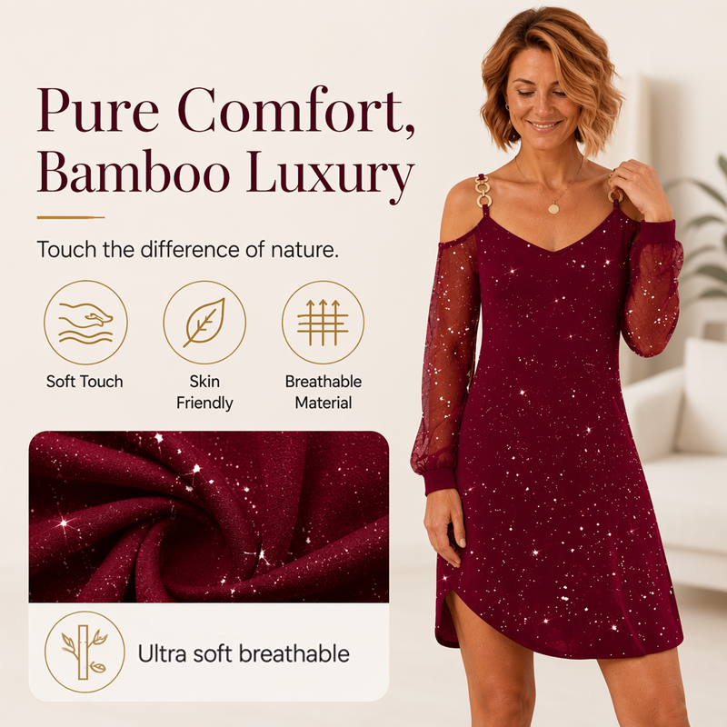 ⌛Limited-Time Offer-Women's Elegant Off-Shoulder Dress with Mesh Sleeves