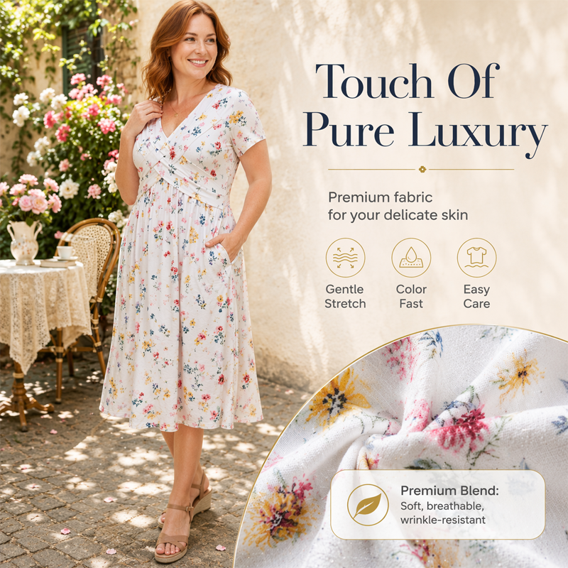 🏖️Summer Hot Sale 51% Off!💃✨Women's V-Neck Floral Print Dress with Twist Waist