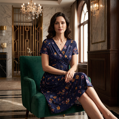🏖️Summer Hot Sale 51% Off!💃✨Women's V-Neck Floral Print Dress with Twist Waist