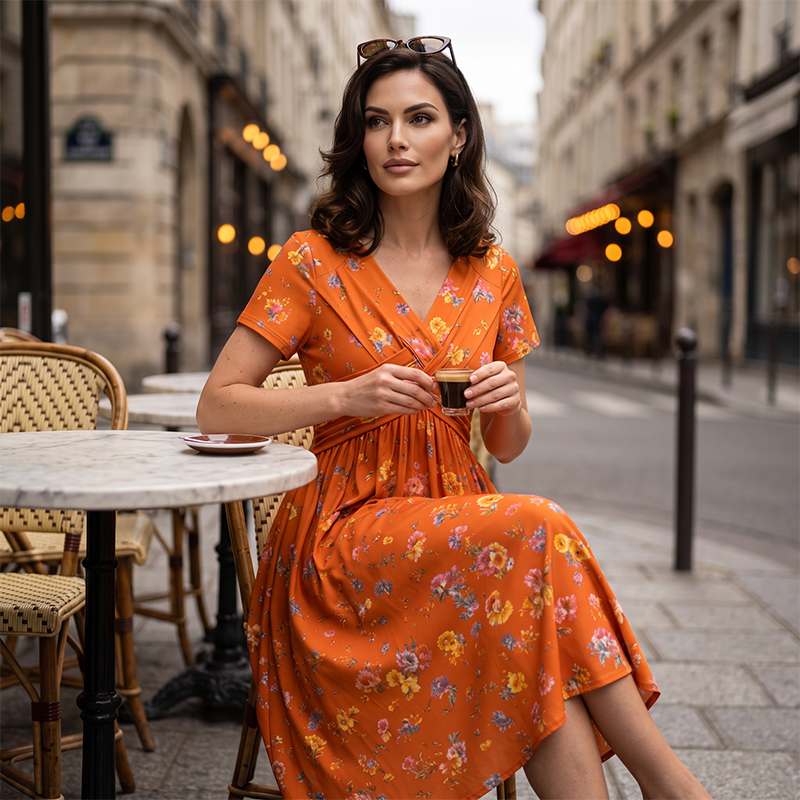 🏖️Summer Hot Sale 51% Off!💃✨Women's V-Neck Floral Print Dress with Twist Waist