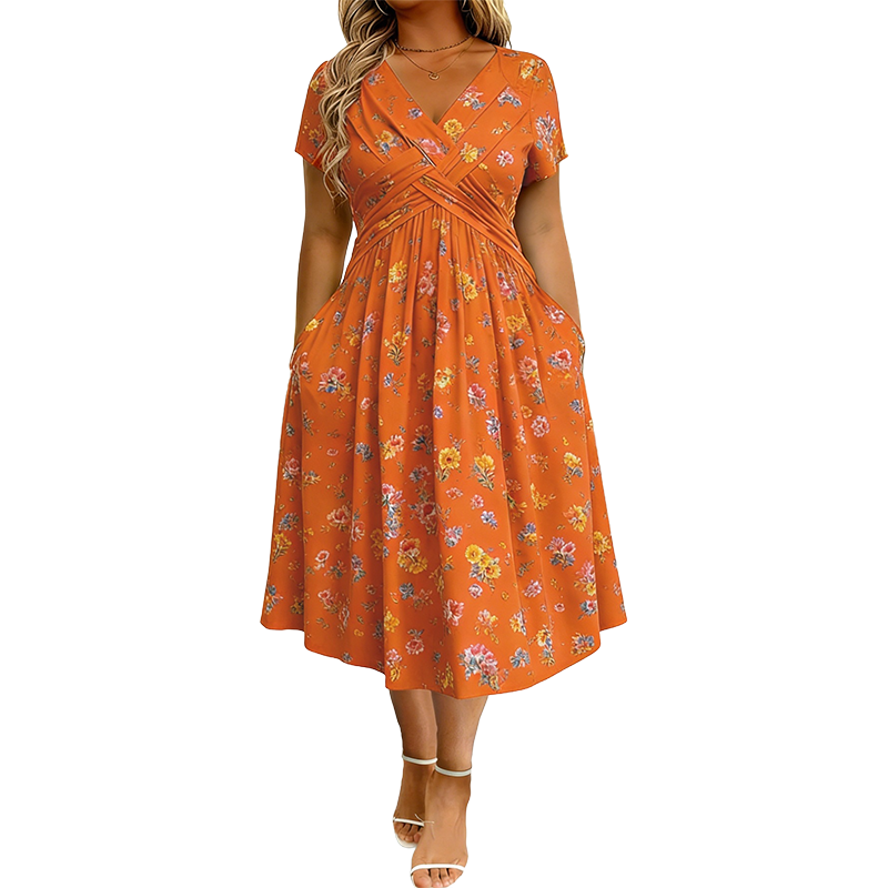 🏖️Summer Hot Sale 51% Off!💃✨Women's V-Neck Floral Print Dress with Twist Waist