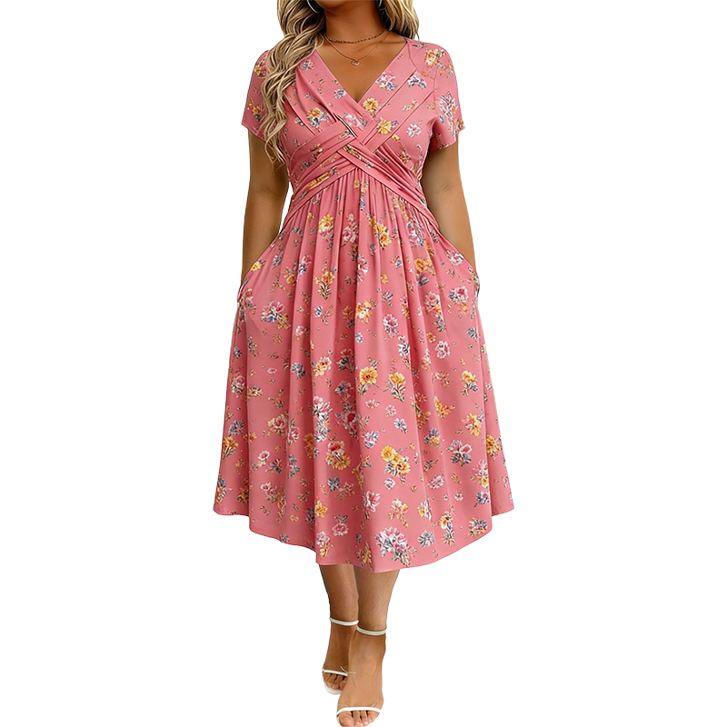 🏖️Summer Hot Sale 51% Off!💃✨Women's V-Neck Floral Print Dress with Twist Waist