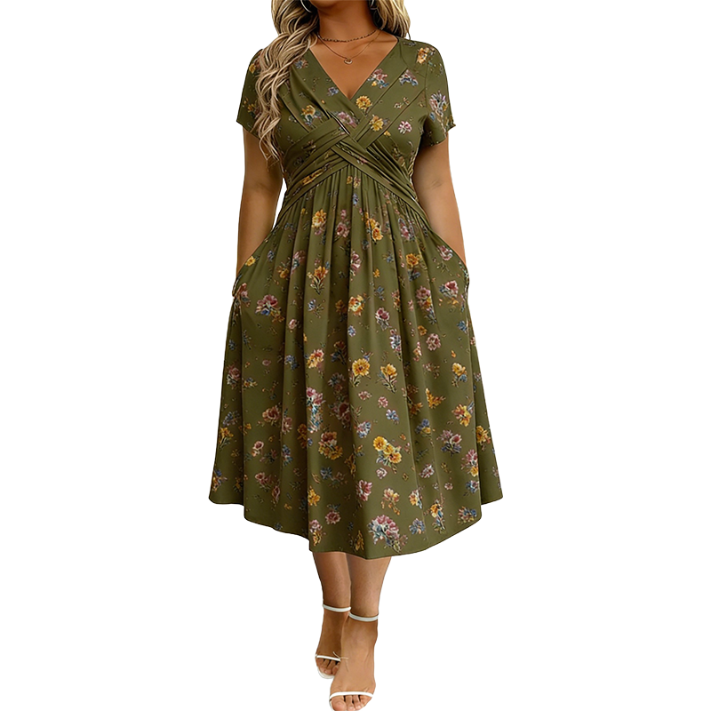 🏖️Summer Hot Sale 51% Off!💃✨Women's V-Neck Floral Print Dress with Twist Waist