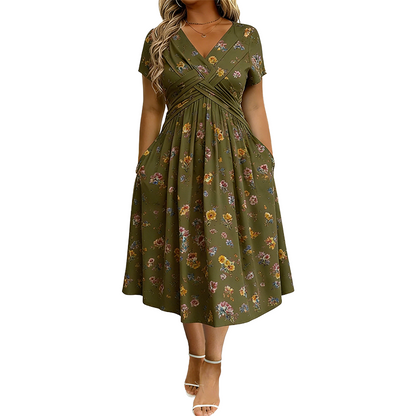 🏖️Summer Hot Sale 51% Off!💃✨Women's V-Neck Floral Print Dress with Twist Waist