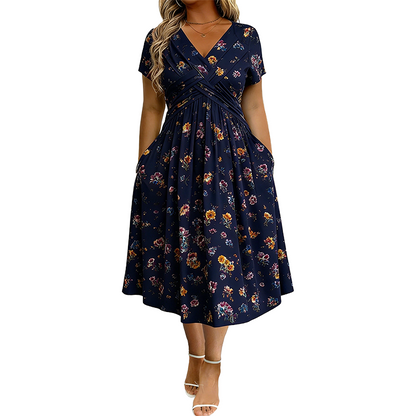 🏖️Summer Hot Sale 51% Off!💃✨Women's V-Neck Floral Print Dress with Twist Waist