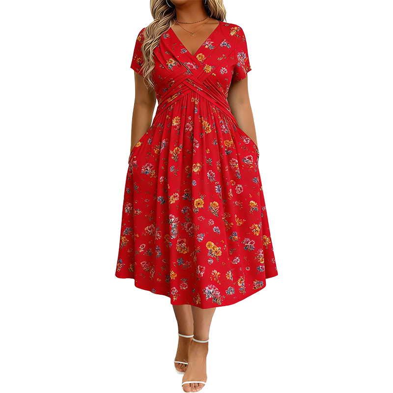 🏖️Summer Hot Sale 51% Off!💃✨Women's V-Neck Floral Print Dress with Twist Waist
