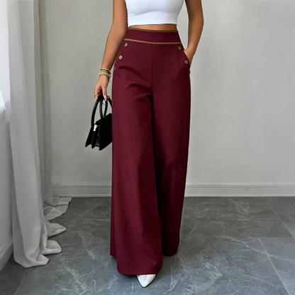⌛Limited-Time Offer🛍️Women's High-Waisted, Highly Stretchy Wide-Leg Pants with Contrast-Color Piping