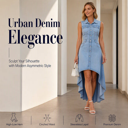 ✨ Women's Sleeveless Denim Midi Dress – Chic Asymmetrical Hem For Effortless Everyday Style 👗