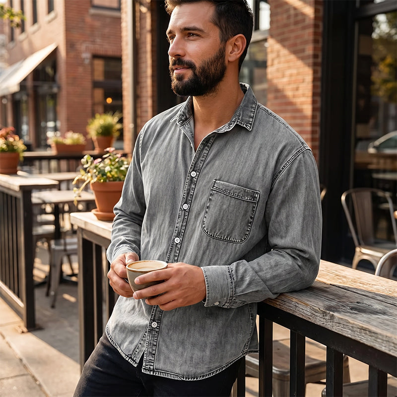 📢📢 59% OFF !! ⏰Men's Vintage Washed Denim Shirt with Pockets