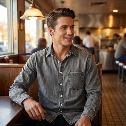 📢📢 59% OFF !! ⏰Men's Vintage Washed Denim Shirt with Pockets