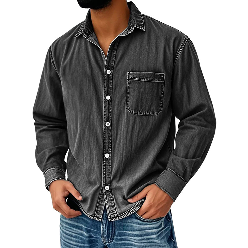 📢📢 59% OFF !! ⏰Men's Vintage Washed Denim Shirt with Pockets