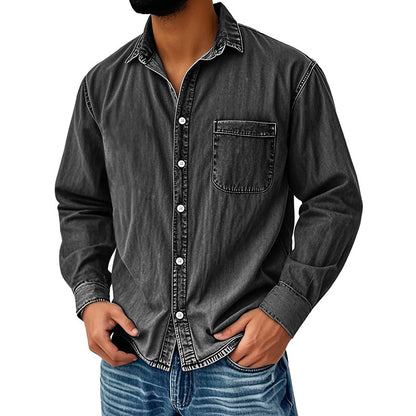 📢📢 59% OFF !! ⏰Men's Vintage Washed Denim Shirt with Pockets