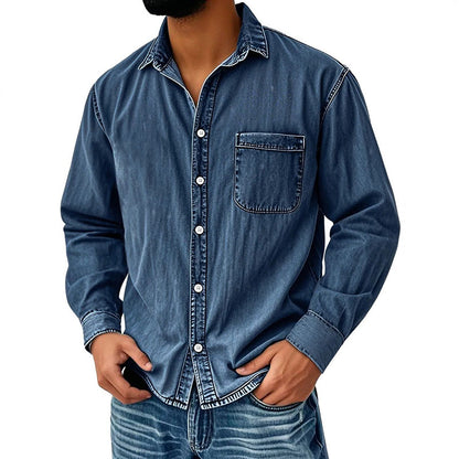 📢📢 59% OFF !! ⏰Men's Vintage Washed Denim Shirt with Pockets
