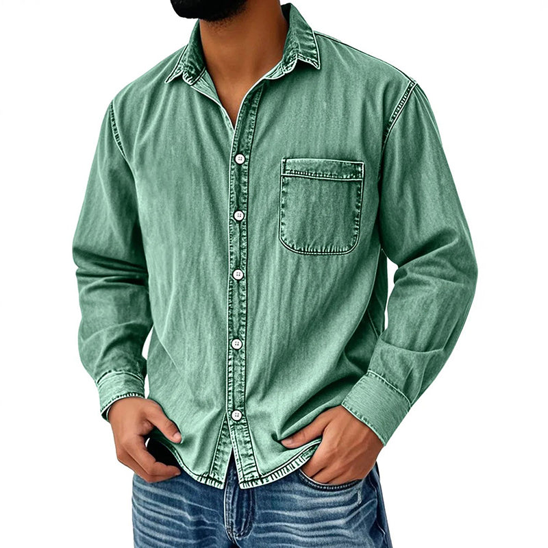 📢📢 59% OFF !! ⏰Men's Vintage Washed Denim Shirt with Pockets