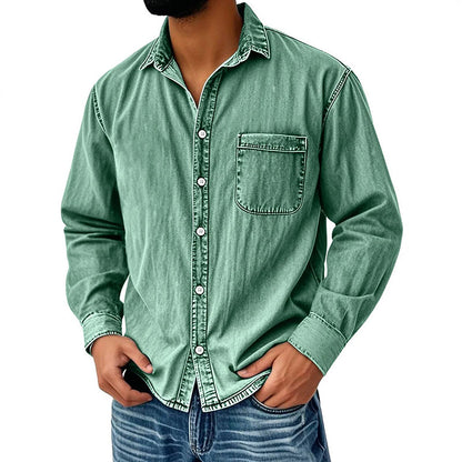 📢📢 59% OFF !! ⏰Men's Vintage Washed Denim Shirt with Pockets