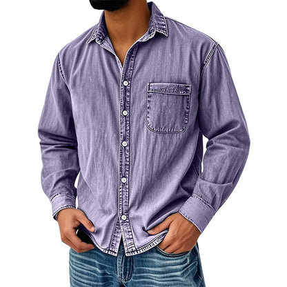 📢📢 59% OFF !! ⏰Men's Vintage Washed Denim Shirt with Pockets