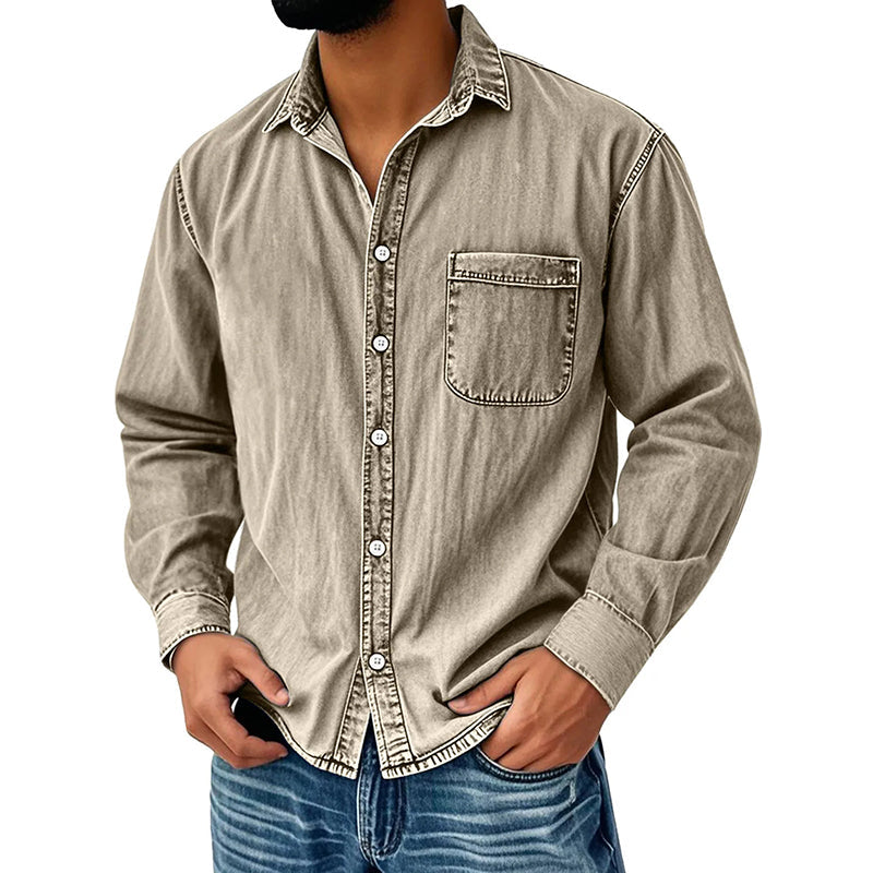 📢📢 59% OFF !! ⏰Men's Vintage Washed Denim Shirt with Pockets