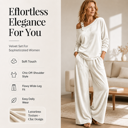 ✨ Effortless Everyday Style | Women's Off-Shoulder Top & Wide-Leg Trousers Set