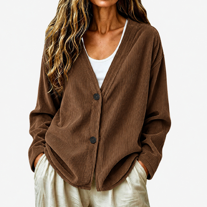 🧶✨ Women's V-Neck Corduroy Knit Cardigan – Cozy Comfort Meets Effortless Style