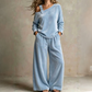 ✨ Effortless Everyday Style | Women's Off-Shoulder Top & Wide-Leg Trousers Set