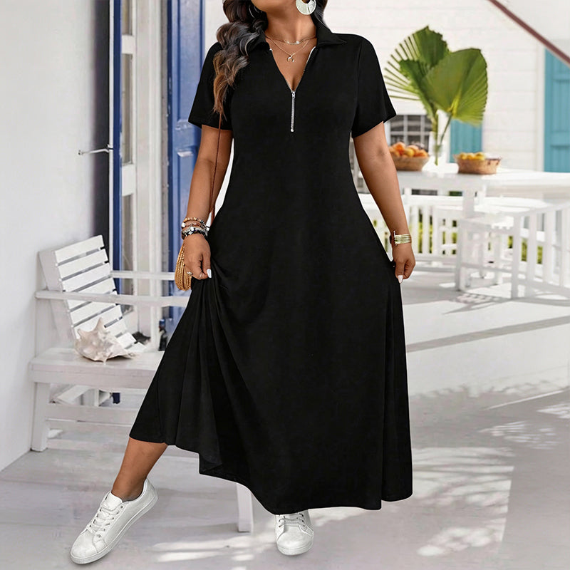 👗 Women's Casual Solid Color Zipper Maxi Dress – Effortless Elegance Meets Everyday Comfort
