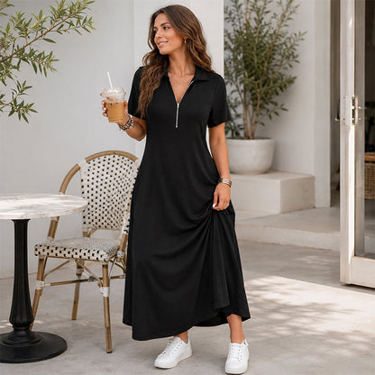 👗 Women's Casual Solid Color Zipper Maxi Dress – Effortless Elegance Meets Everyday Comfort