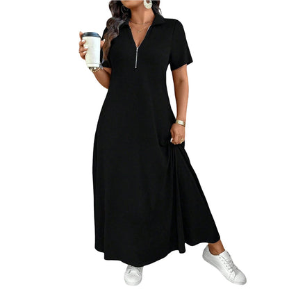 👗 Women's Casual Solid Color Zipper Maxi Dress – Effortless Elegance Meets Everyday Comfort