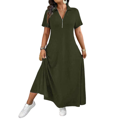👗 Women's Casual Solid Color Zipper Maxi Dress – Effortless Elegance Meets Everyday Comfort
