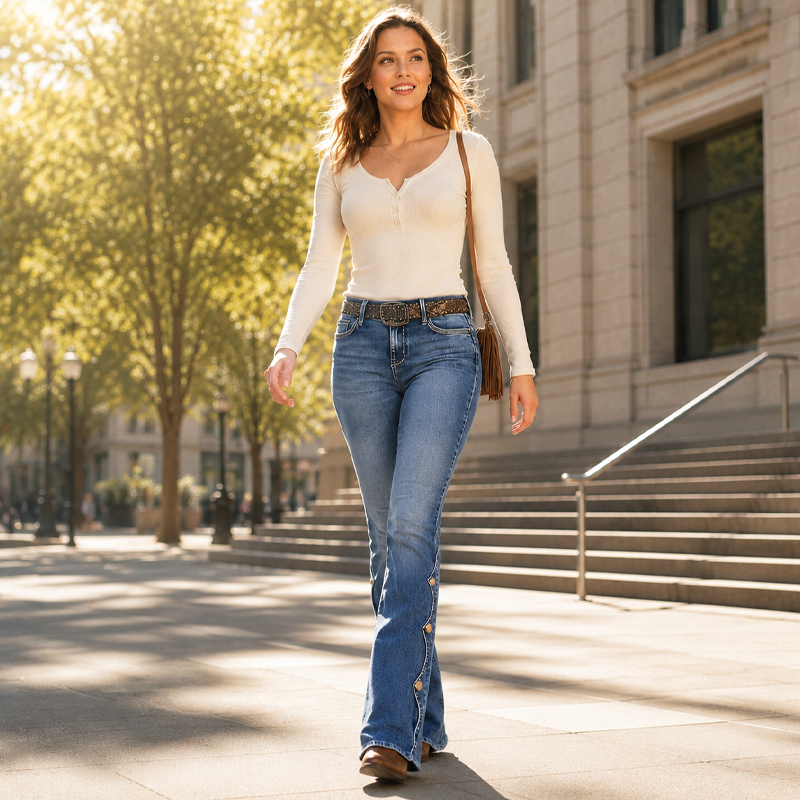 ⏰Last Day Sale 50% Off💃Women High Waisted Distressed Flare Jeans