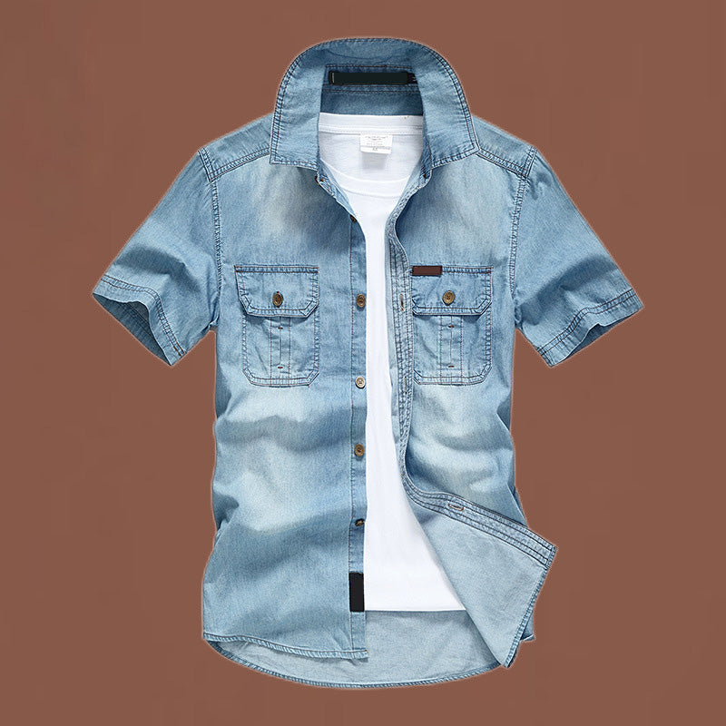 💙 Men's Casual Denim Short Sleeve Shirt – Classic Denim, Easy Everyday Style