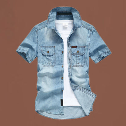 💙 Men's Casual Denim Short Sleeve Shirt – Classic Denim, Easy Everyday Style