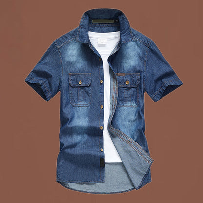 💙 Men's Casual Denim Short Sleeve Shirt – Classic Denim, Easy Everyday Style