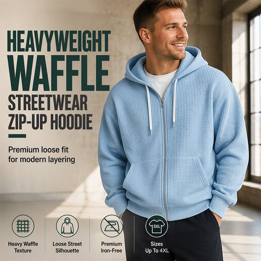 ☁️ All-Day Comfort | Men's Waffle Knit Full-Zip Hooded Sweatshirt