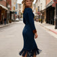 Women's Long Sleeve Tassel Hem Midi Dress