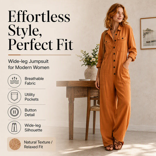 ✨ Effortless Everyday Style | Women's Wide-Leg Cargo Jumpsuit with Pockets