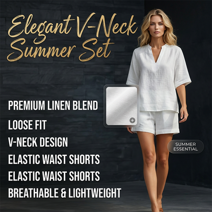 ✨ Effortless Everyday Style | Women's V-Neck Top & Wide-Leg Shorts Set