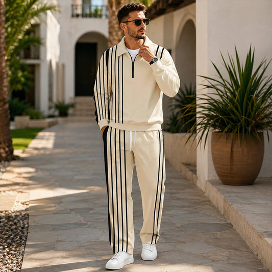 ☁️ All-Day Comfort | Men's Printed Half-Zip Sweatshirt & Trousers Set